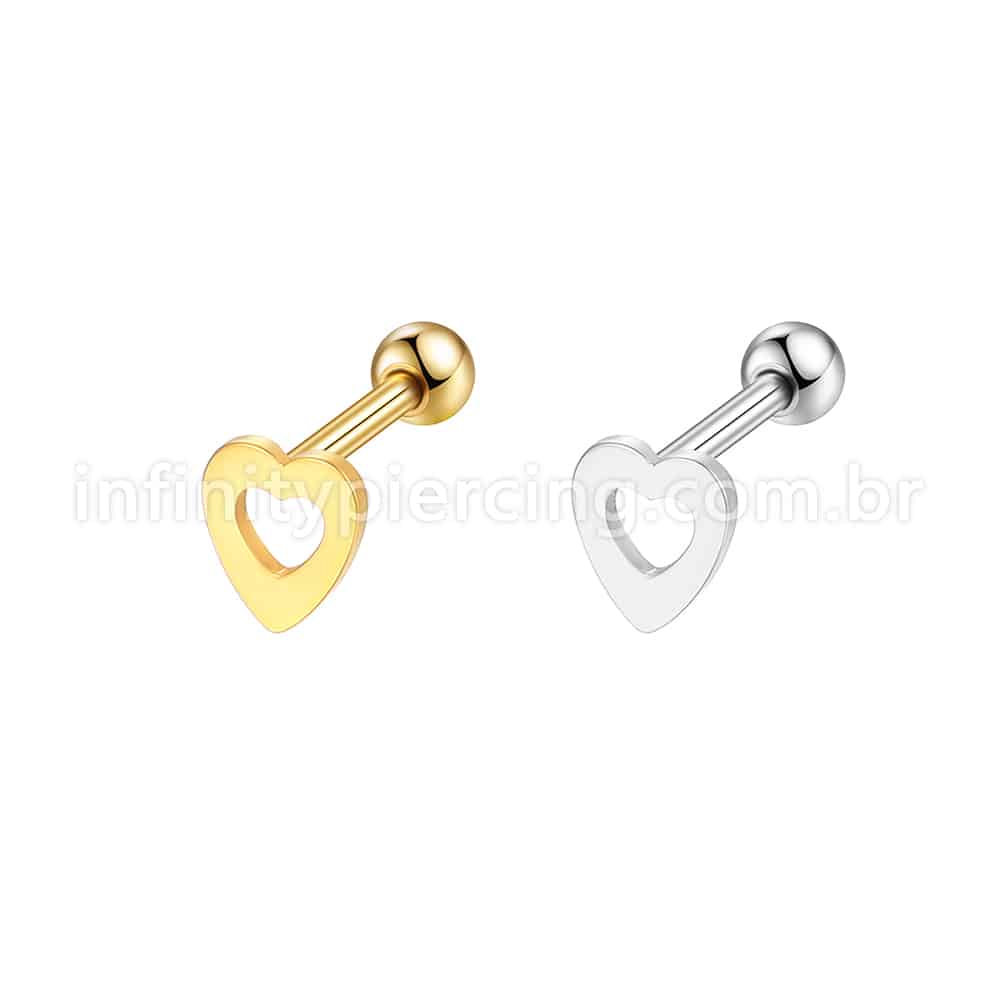 Piercing Barbell Aço Cirúrgico Coração Vazado